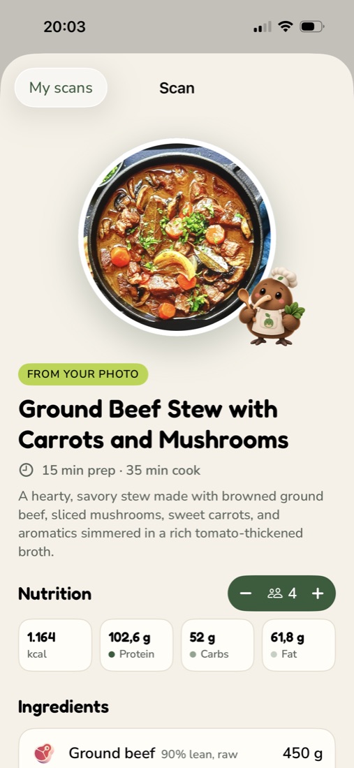 MealKiwi Scan screen